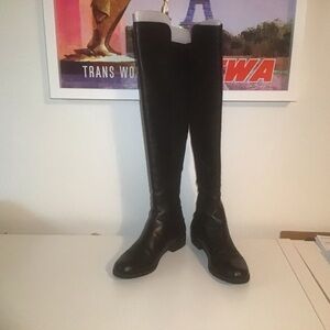 Stuart Weitzman 5050 Black Smooth‎ Nappa Leather OTK Knee Flat Boots 6.5 M EUC